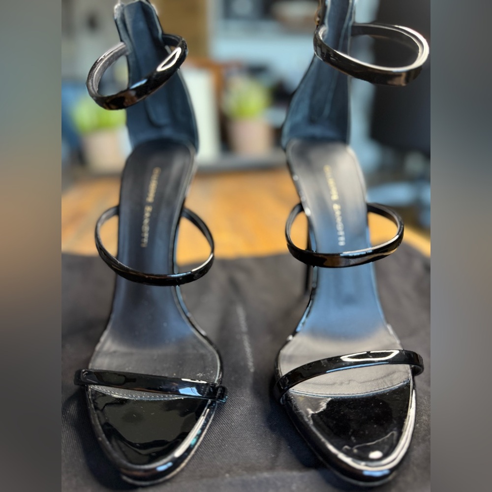 Giuseppe Zanotti black patent leather strappy stiletto sandals